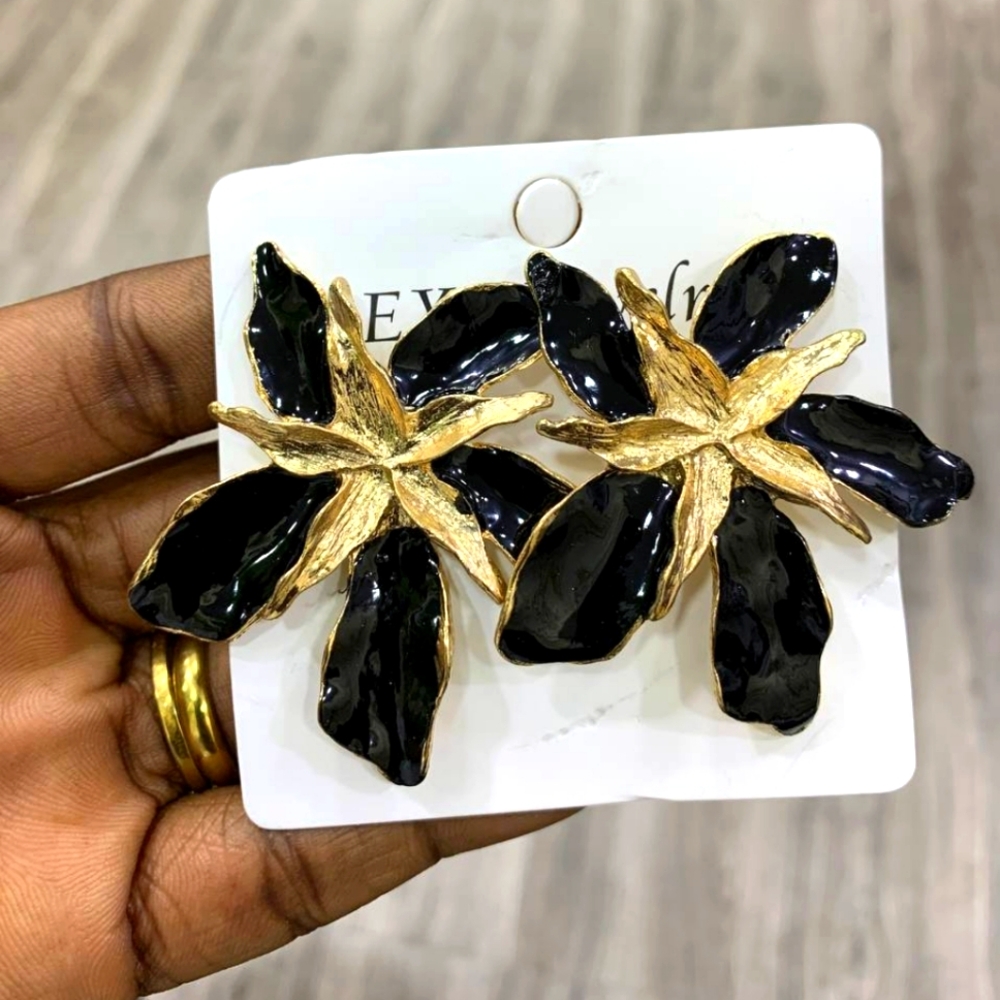 Black/Gold Petals Earrings  - NWT
